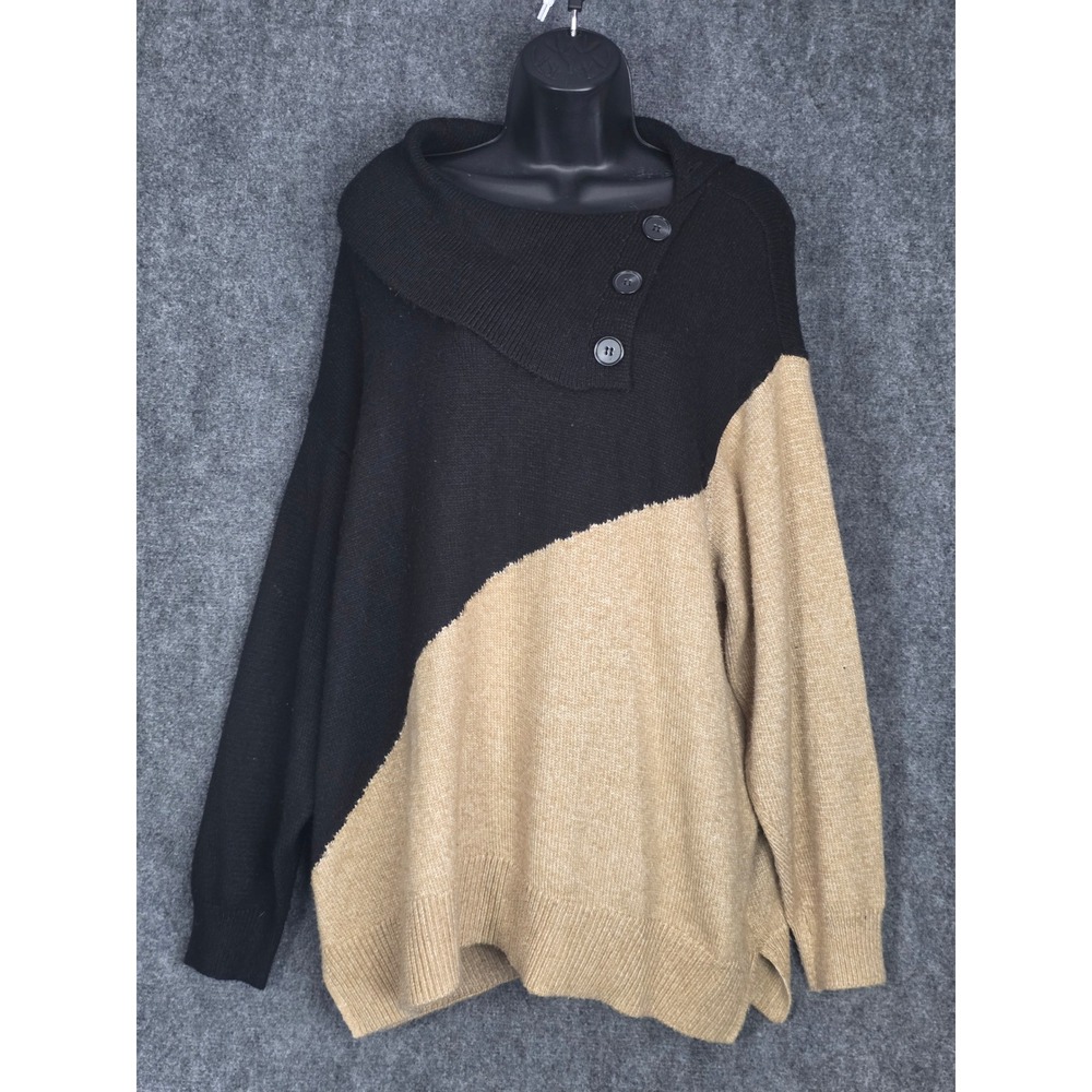 Lane Bryant Black and Tan Cowl Neck Sweater